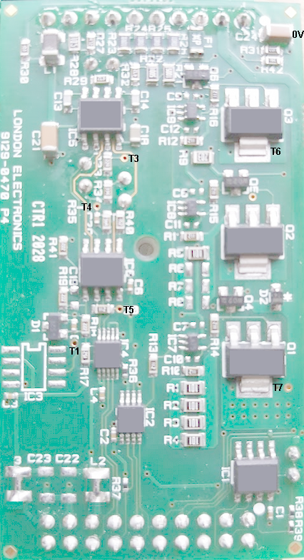 Test points on analogue input board